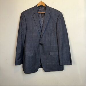 Lauren Ralph Lauren Men’s 42L Silk Linen Wool Blue Glen Plaid Blazer Jacket Dad